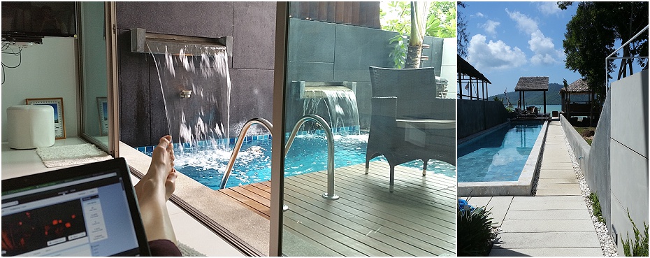 The garden pool had waterfalls in Phuket